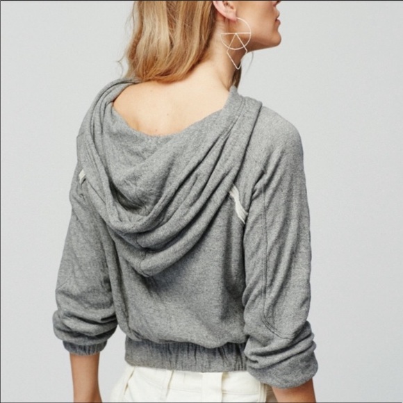 Free People “Kimmie” Gray Cropped Hoodie - Size Large - Picture 3 of 10